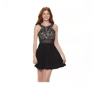 Speechless Black Lace Overlay Cutout Detail‎ Fit Flare Dress Size 9